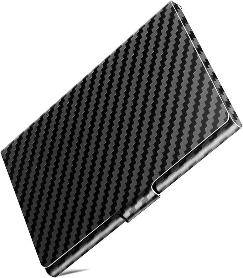 DMFLY Slim Minimalist Business Card Holder for Men & Women, Premium Metal Business Card Case, Pocket Name Card Holder, Buckle Style Shut, Classy Black - Image 1